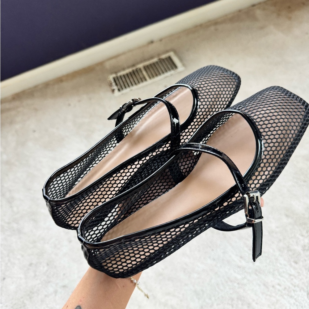 Black Mesh Mary Jane Flats